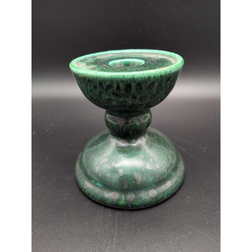 Vintage Gail Pittman Ceramic Pedestal Candle Holder Green Signed